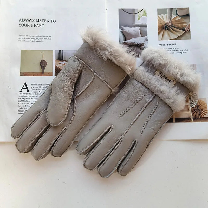 Gants femme cuir agneau doublure laine coutures main hiver