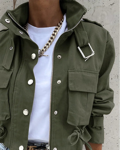 Veste cargo femme | Courte, fermeture éclair | Grands poches