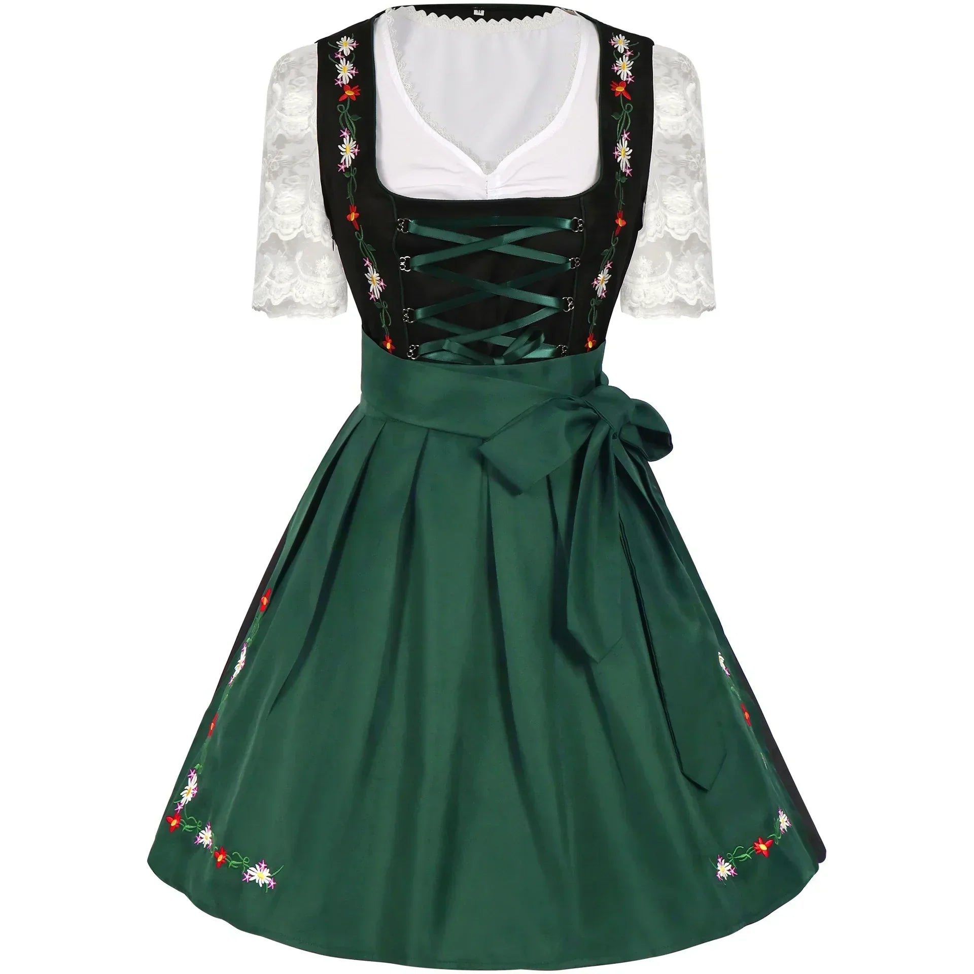 Robe Dirndl Femme - Tissu Léger - Vert & Noir - Prête pour Oktoberfest