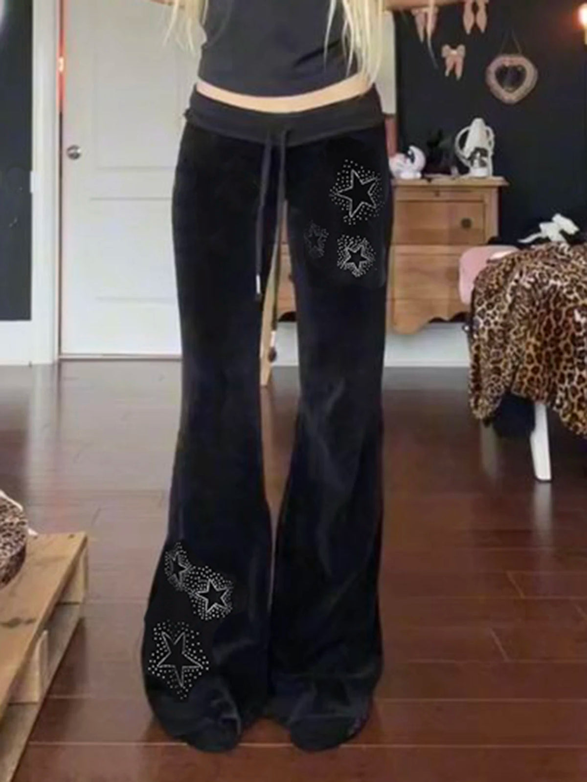 Pantalon velours femme taille basse gothique