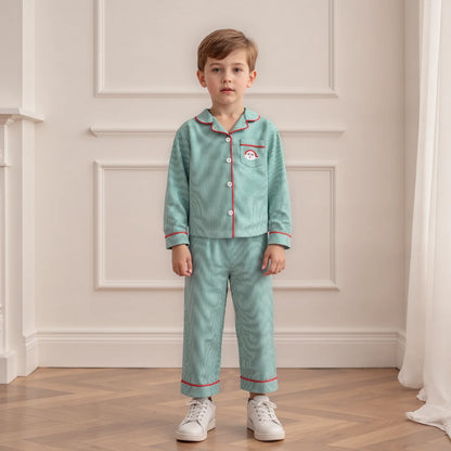 Pyjama Noël garçon 2 pièces rayé broderie Père Noël manches longues