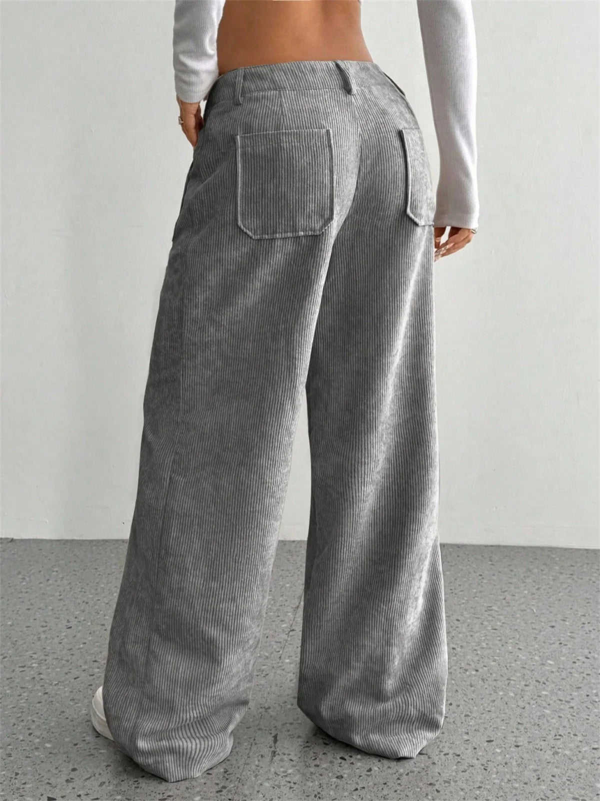 Pantalon velours femme côtelé jambe large taille haute hiver