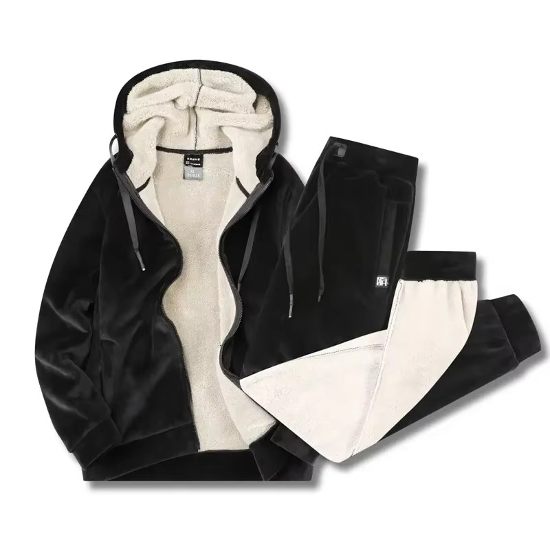Ensemble survêtement homme polaire 2 pièces hiver avec capuche et pantalon