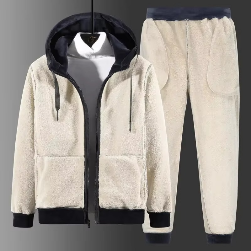Ensemble survêtement homme polaire 2 pièces hiver avec capuche et pantalon
