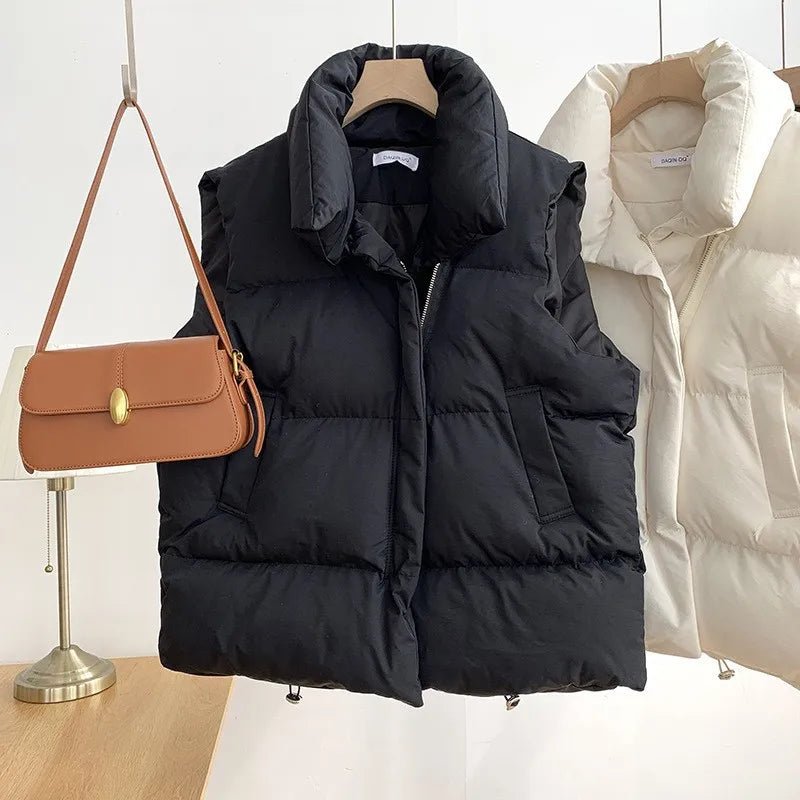 Doudoune courte femme sans manches col montant zippée automne hiver