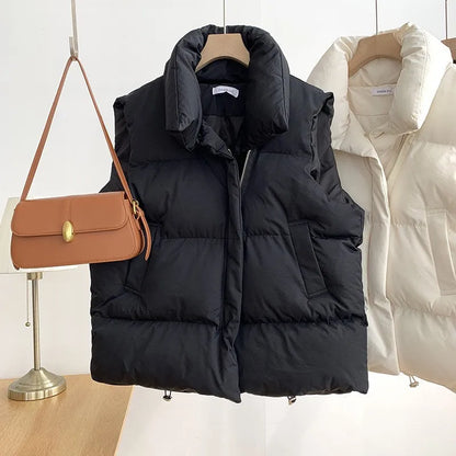 Doudoune courte femme sans manches col montant zippée automne hiver