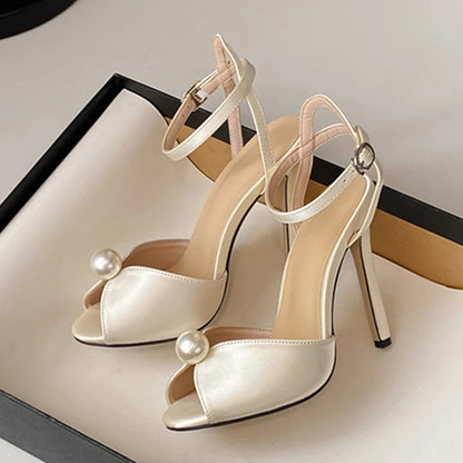 Sandales Femme | Talon Fin 11 CM, Bride Cheville | Soie
