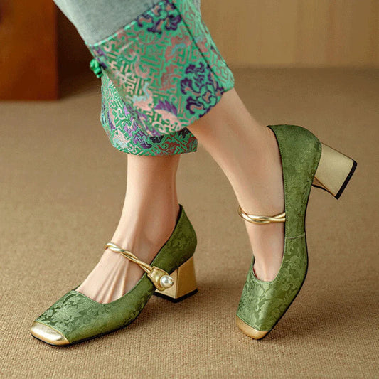 Talons Carrés Floraux Embossés Casvian - Chic Élégant-Chaussures-PARIS FEMME