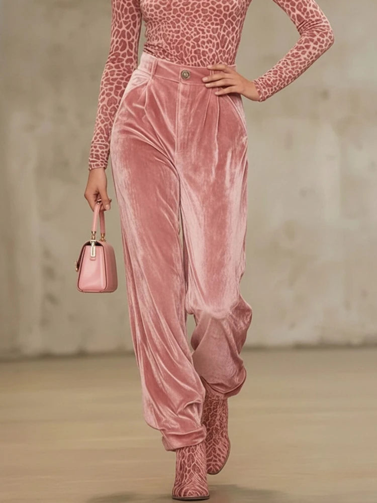 Pantalon velours femme taille haute plissé