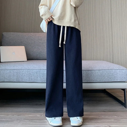 Pantalon velours femme taille élastique côtelé jambe large hiver