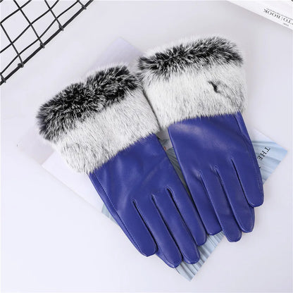 Gants cuir agneau femme doublure polaire avec poignets fourrure lapin