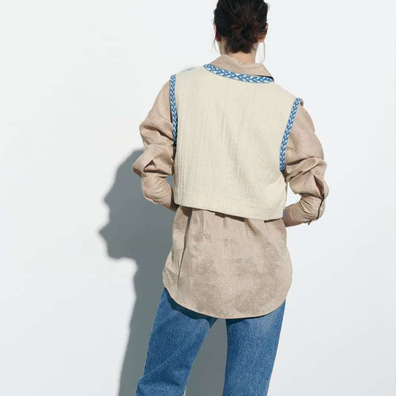 Gilet Femme | Fleurs Brodées Vintage | Style Romantique