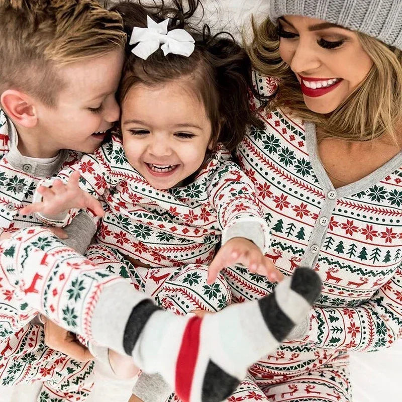 Pyjama Noel famille assorti 2 pièces imprimé Noël allover adultes enfants bébé