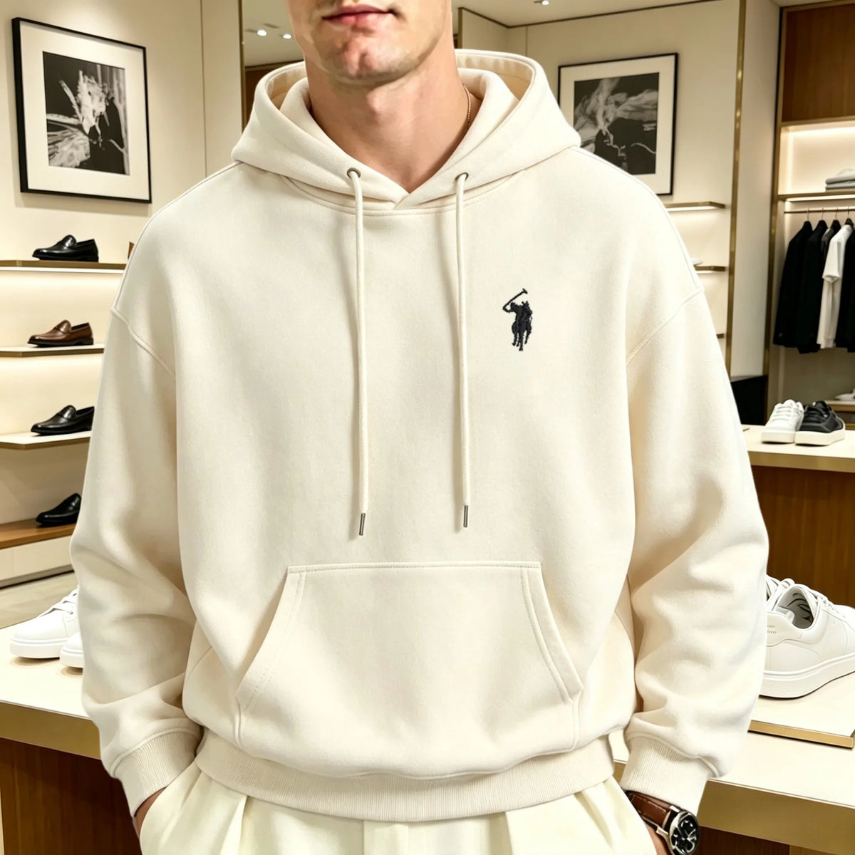 Sweatshirt à capuche oversize brodé unisexe coupe loose manches longues