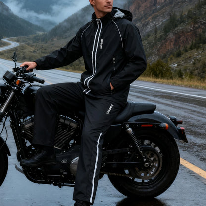 Veste imperméable moto unisexe avec pantalon pluie et bandes réfléchissantes
