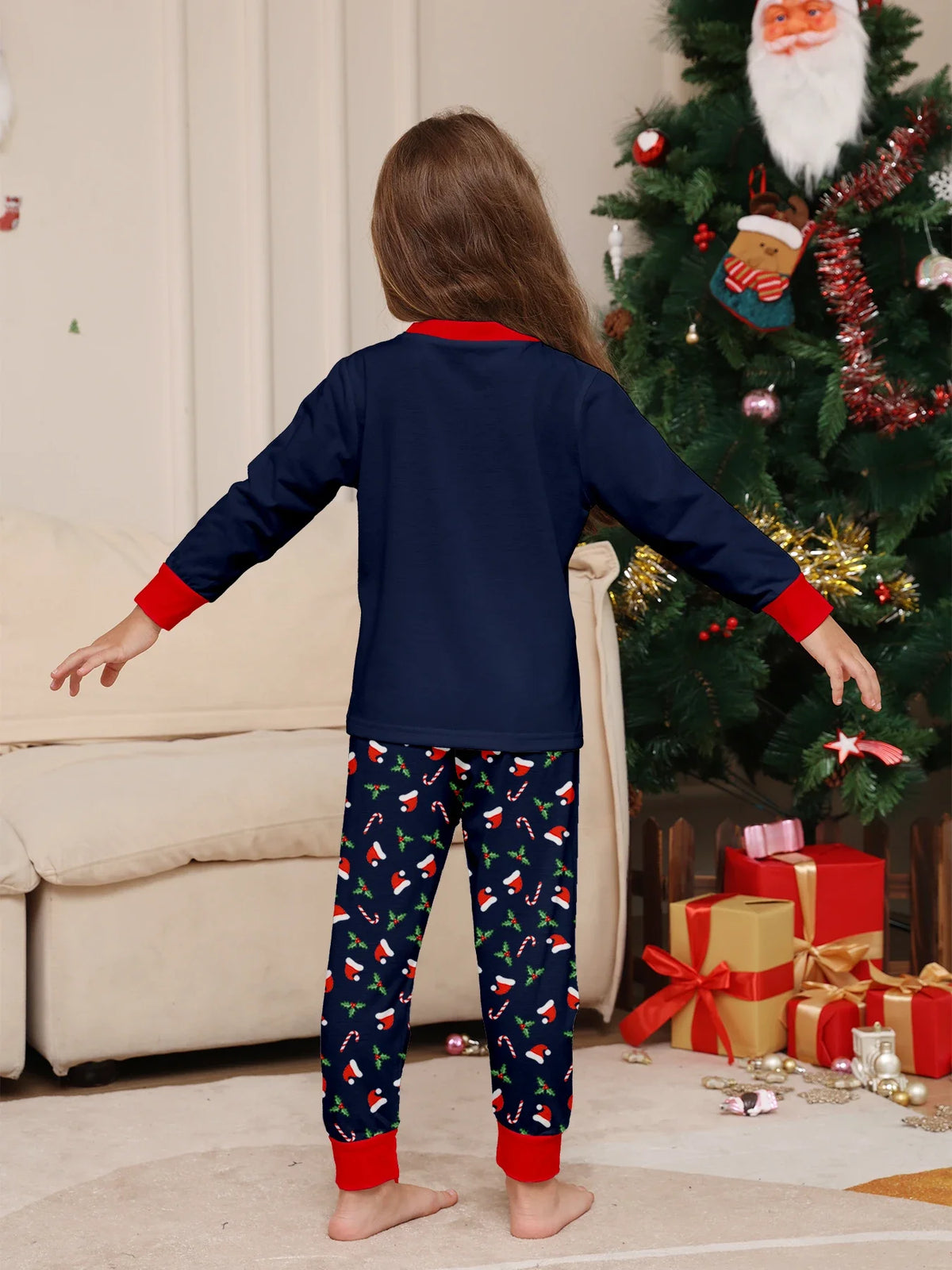 Pyjama Noël famille ensemble 2 pièces assorti parent enfant motif imprimé