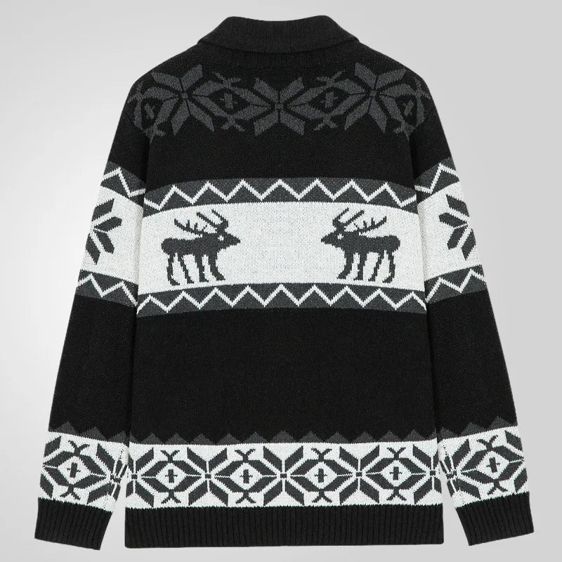 Pull de noël homme jacquard renne, cardigan maille chaude hiver