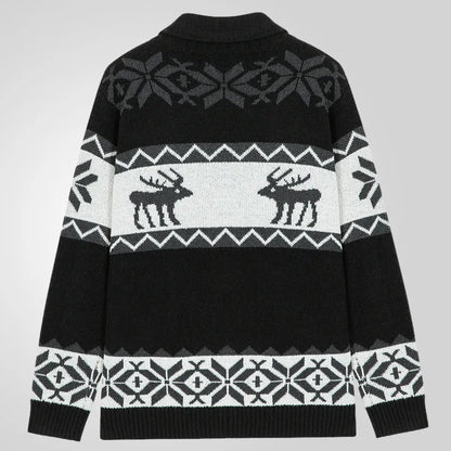 Pull de noël homme jacquard renne, cardigan maille chaude hiver