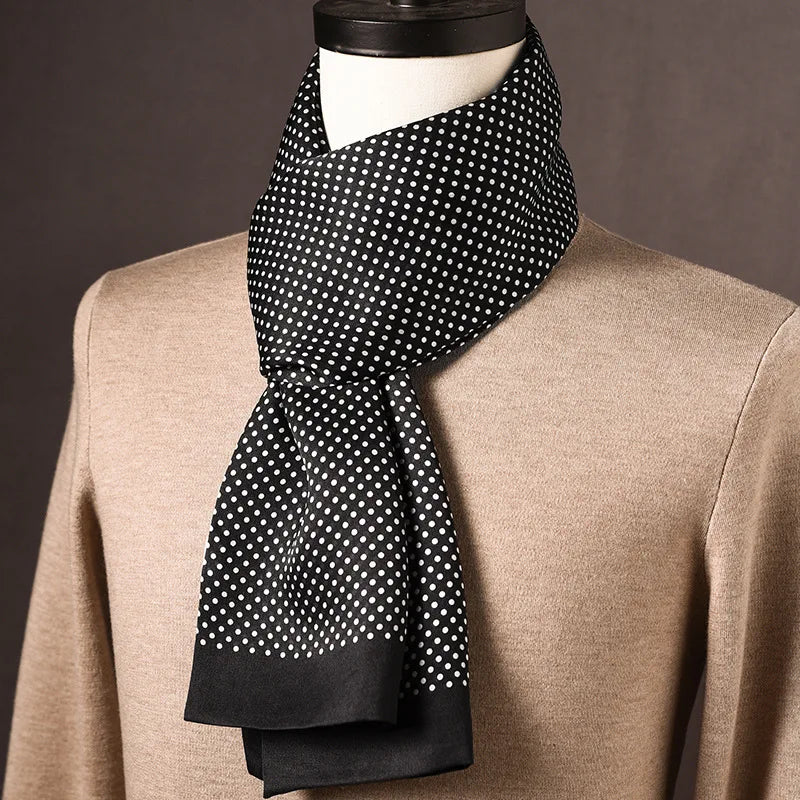 Écharpe homme soie 100% Mulberry à pois double épaisseur 160 cm