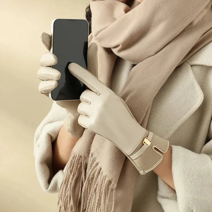 Gants hiver femme tactiles coupe-vent chauds taille unique noir beige
