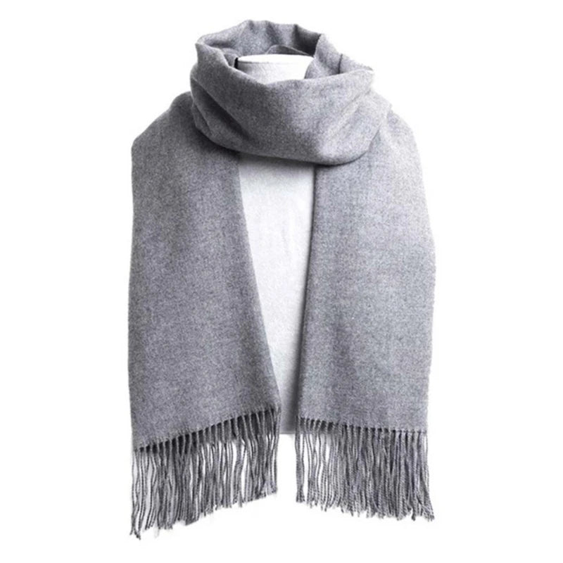 Écharpe homme femme cachemire longue à franges couleur unie hiver