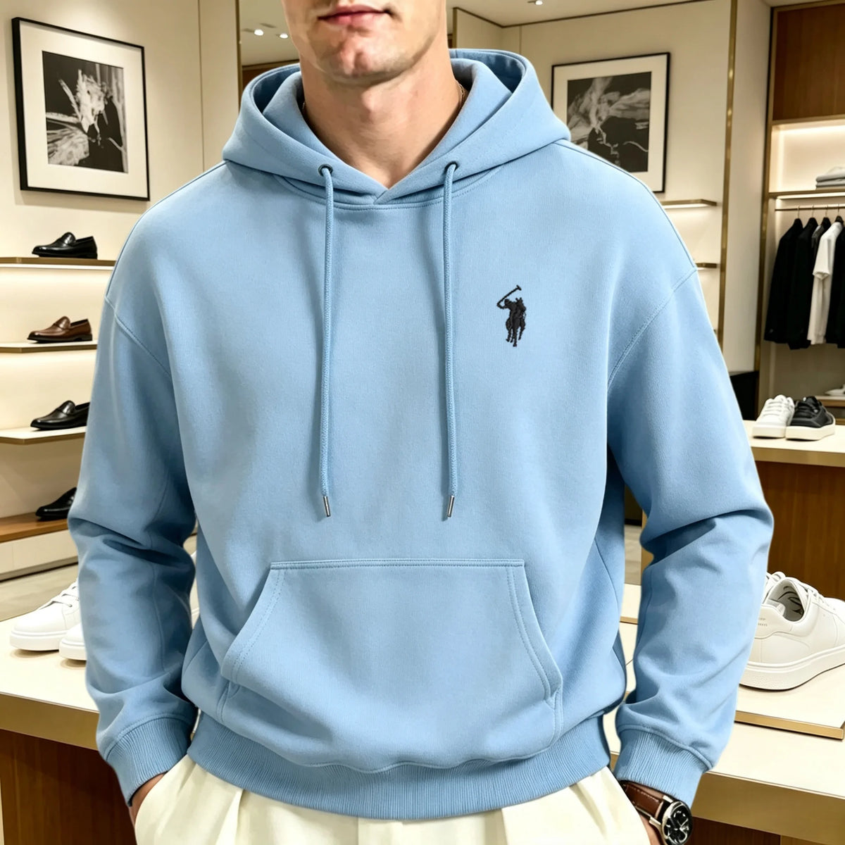 Sweatshirt à capuche oversize brodé unisexe coupe loose manches longues