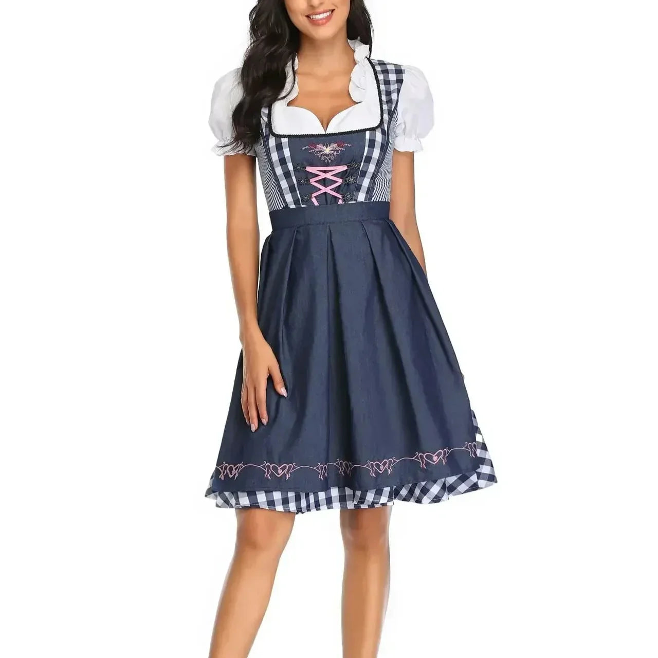 Dirndl Kleid Damen Oktoberfest - Weiches Material - Klassischer Stil - Detailliertes Traditionelles Festkleid