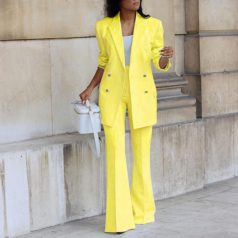 Ensemble Tailleur Femme | Blazer Croisé, Pantalon Évasé | Chic Élégant