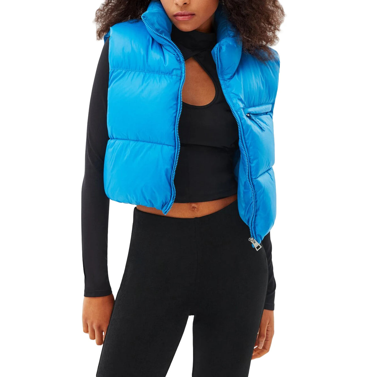 Doudoune courte femme sans manches zippée légère couleur unie