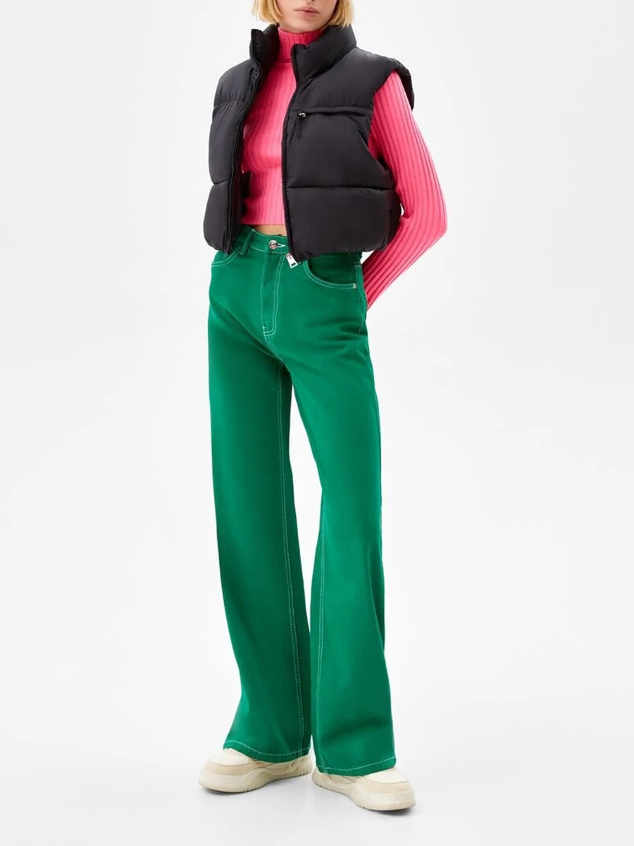 Doudoune courte femme sans manches zippée légère couleur unie
