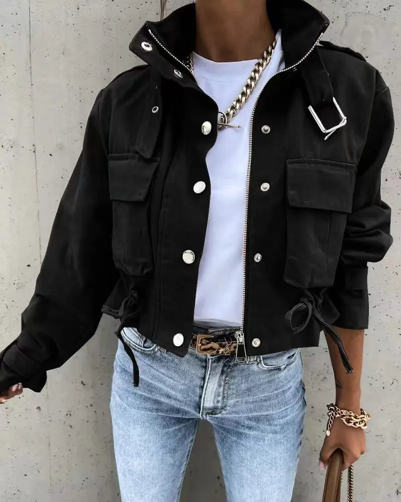 Veste cargo femme | Courte, fermeture éclair | Grands poches