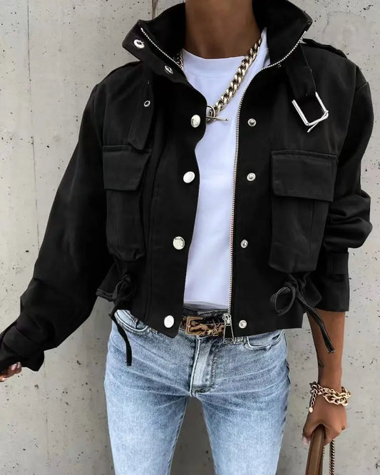Veste cargo femme | Courte, fermeture éclair | Grands poches