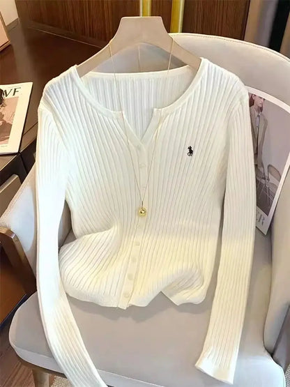 Cardigan femme tricoté brodé manches longues style Y2K