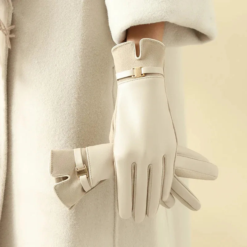 Gants hiver femme tactiles coupe-vent chauds taille unique noir beige