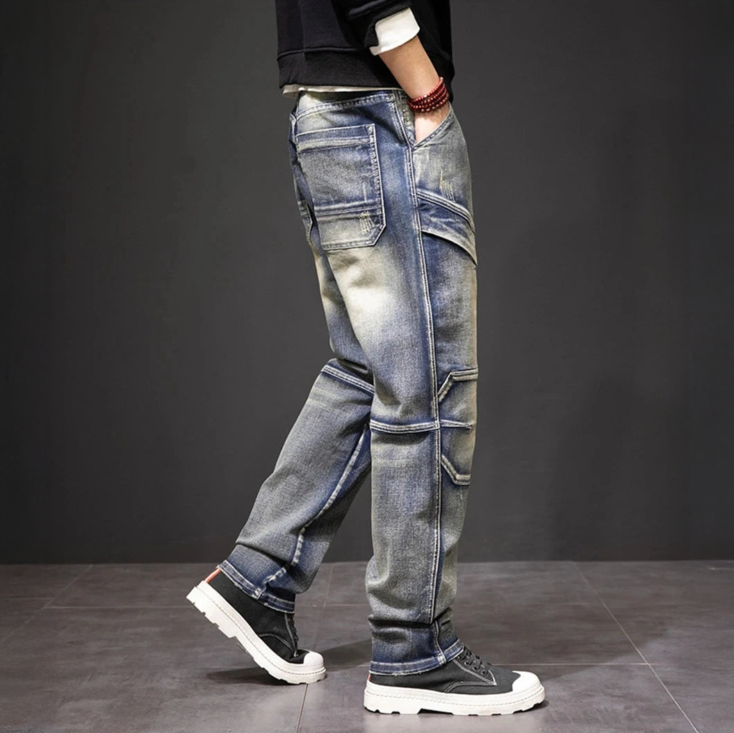 Xanthe | Jean Homme Droit Cargo Denim Délavé