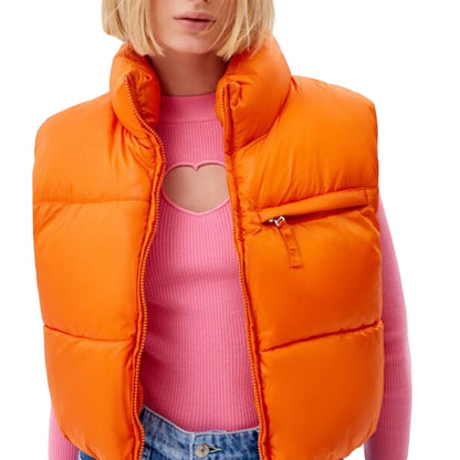 Doudoune courte femme sans manches zippée légère couleur unie