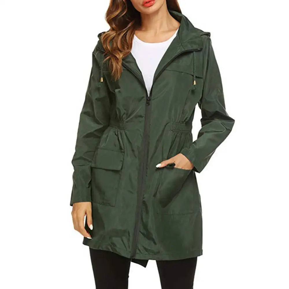 Imperméable femme long à capuche coupe vent, veste légère pour l'hiver