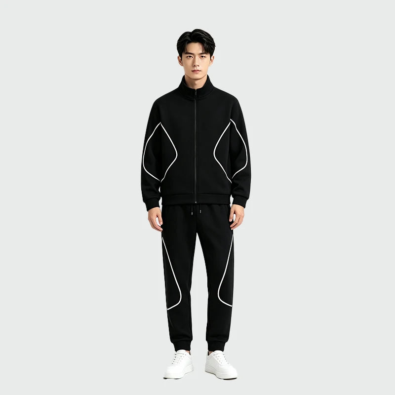 Ensemble homme col montant coton manches longues zippé gris noir bleu
