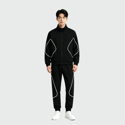 Ensemble homme col montant coton manches longues zippé gris noir bleu