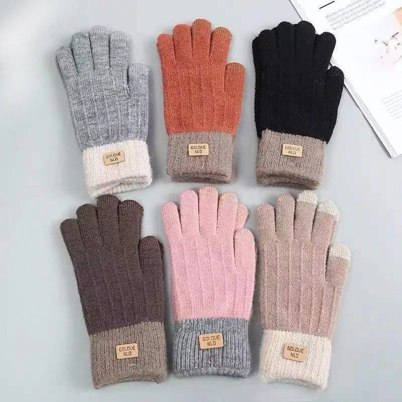 Gants femme tricot chauds compatibles écran tactile pour hiver