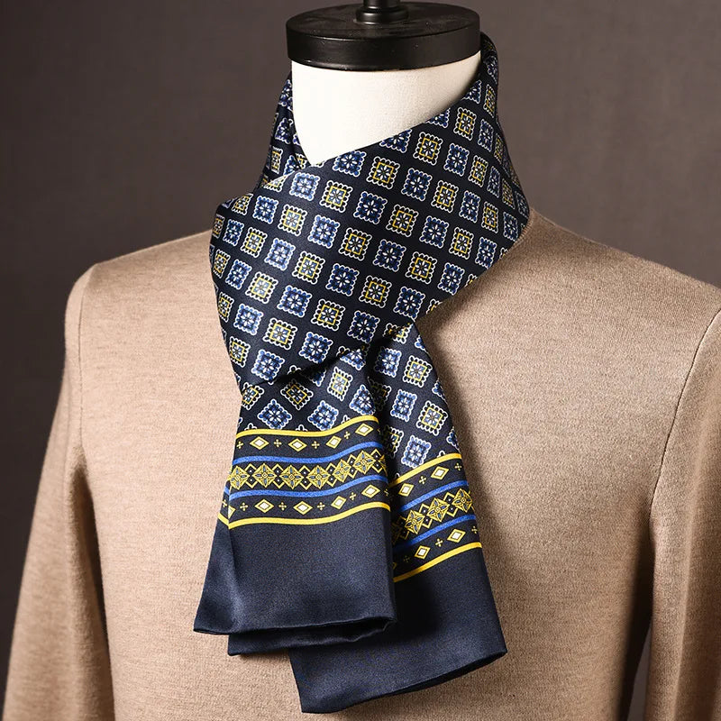 Écharpe homme soie 100% Mulberry à pois double épaisseur 160 cm