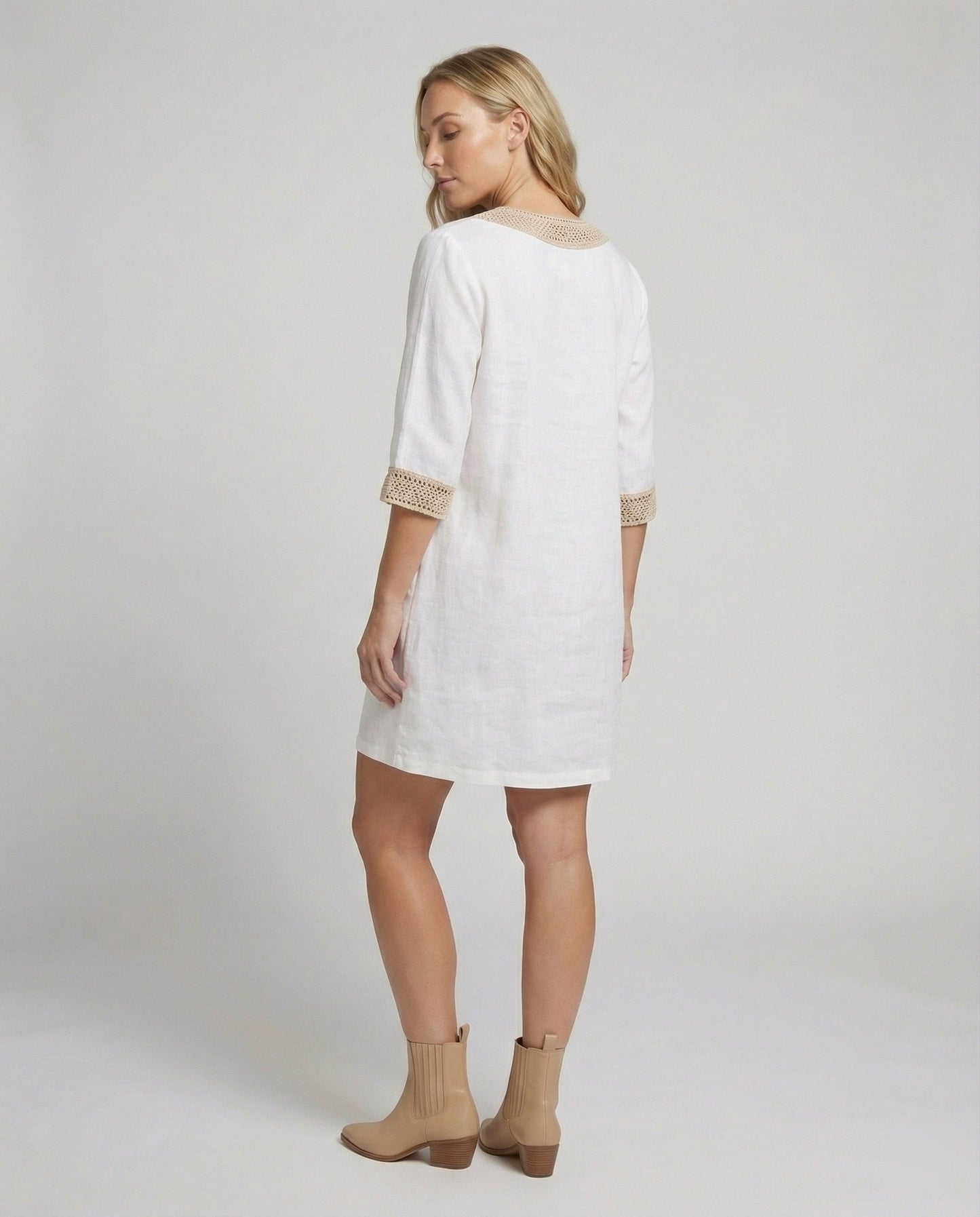 Robe d'Été Femme | Col V Dentelle, Manches 3/4 | Coupe Décontractée