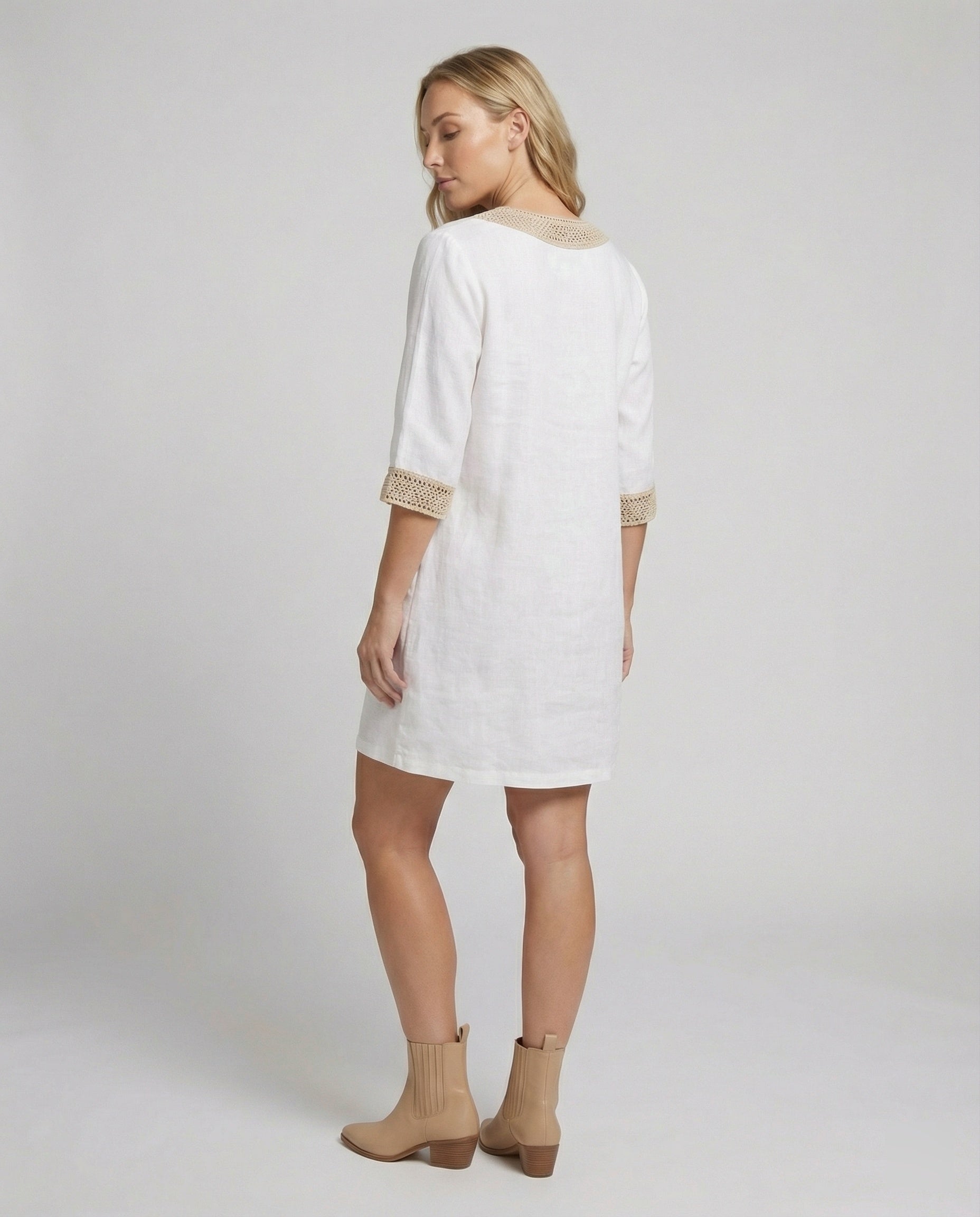 Robe d'Été Femme | Col V Dentelle, Manches 3/4 | Coupe Décontractée