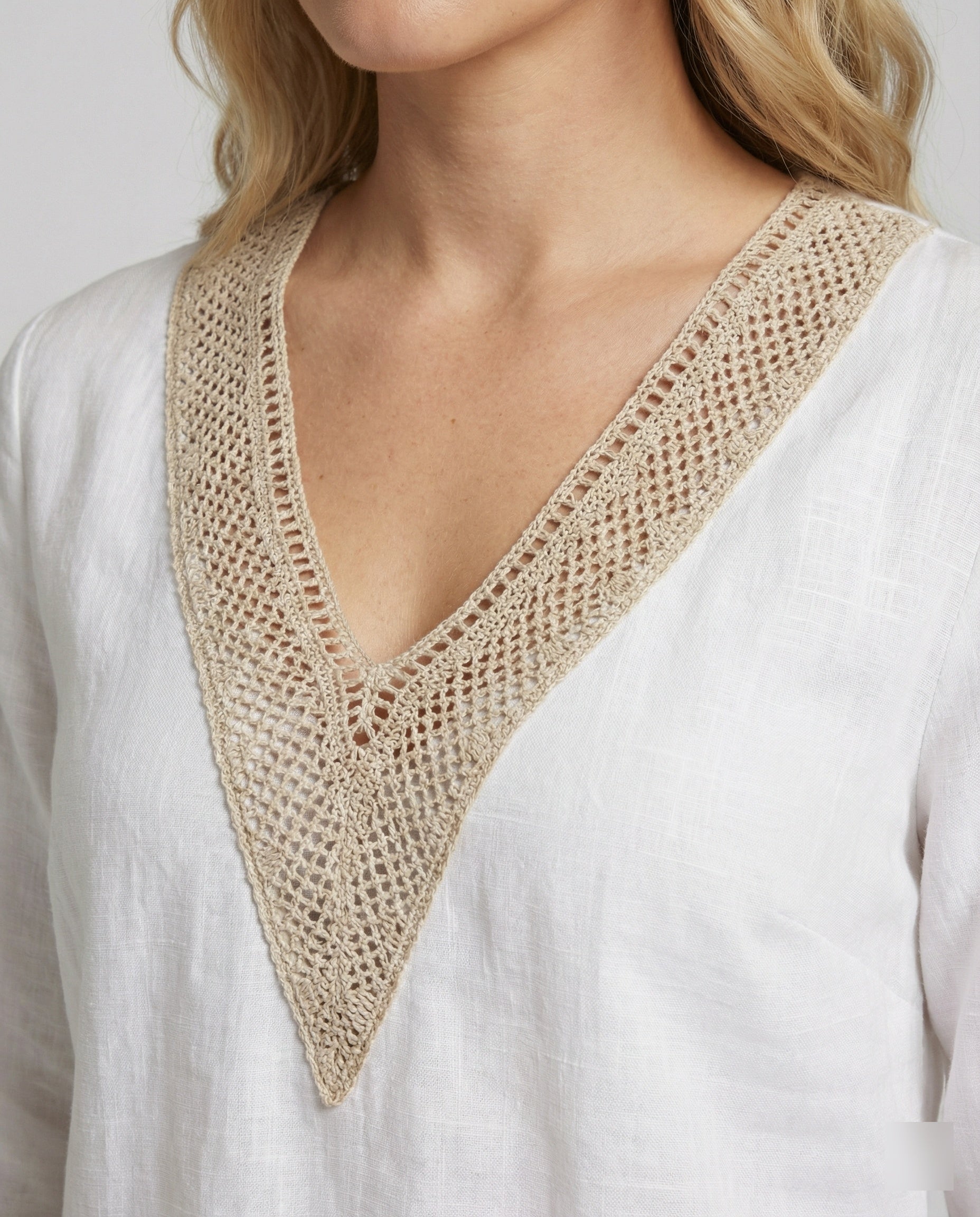 Robe d'Été Femme | Col V Dentelle, Manches 3/4 | Coupe Décontractée
