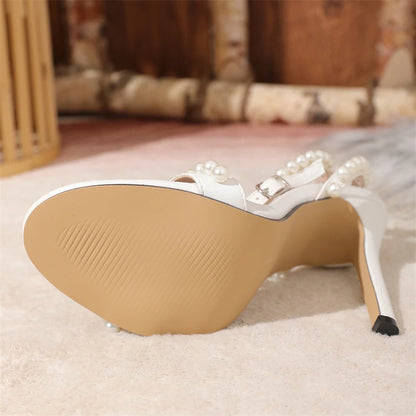 Sandales Femme Talons Hauts | Bout Ouvert, Perles | Blanc