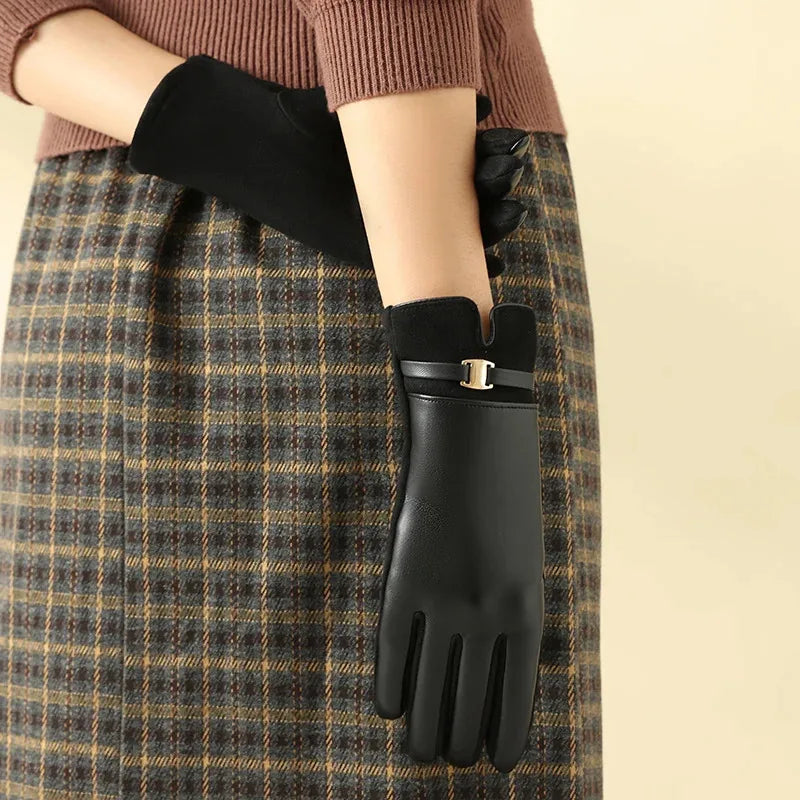 Gants hiver femme tactiles coupe-vent chauds taille unique noir beige