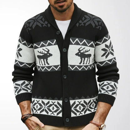 Pull de noël homme jacquard renne, cardigan maille chaude hiver