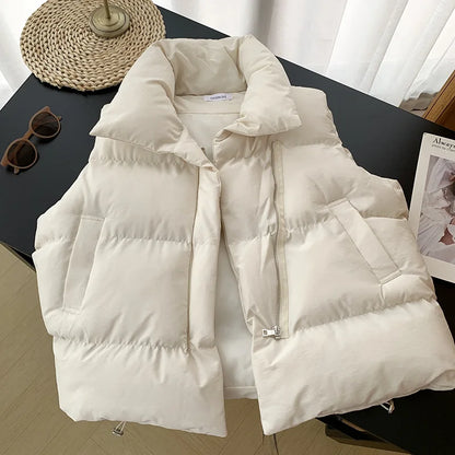 Doudoune courte femme sans manches col montant zippée automne hiver