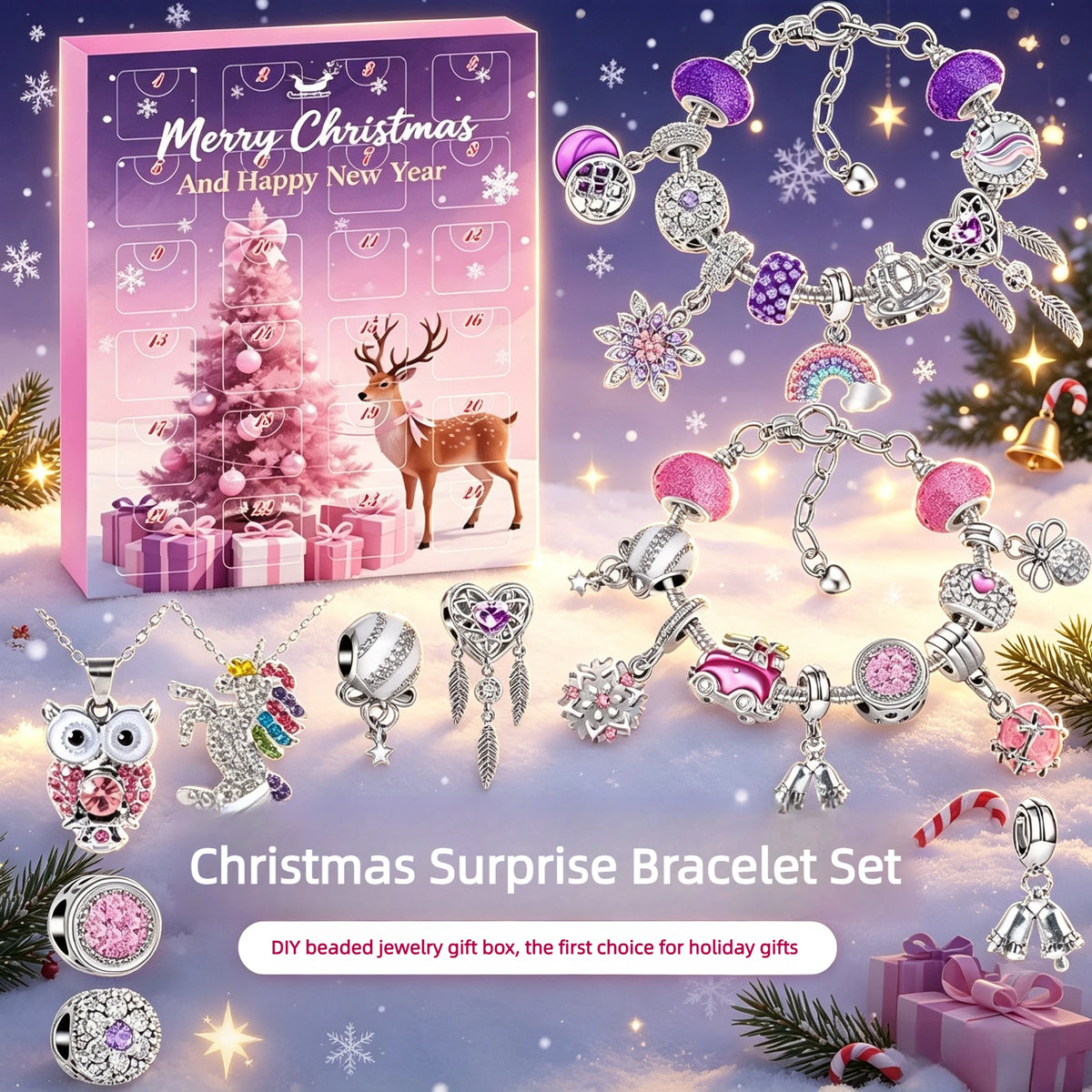 Calendrier avent bracelet charms DIY 24 jours Noël cadeau femme