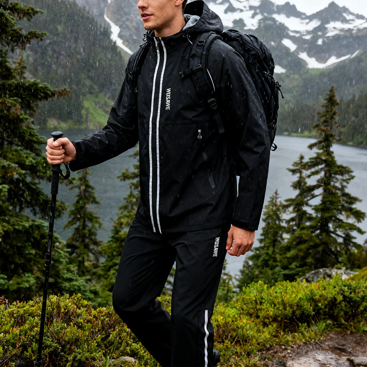 Veste de pluie avec pantalon imperméable coupe vent unisexe, bandes réfléchissantes